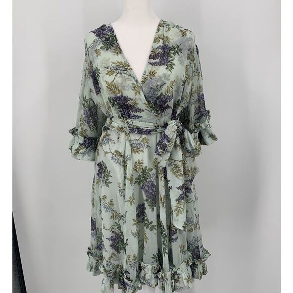 byTiMo Dress Women's Large Mini Bohemian Floral Ruffle Trim Belt Wrap NEW - Picture 3 of 16